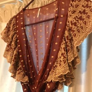 Free People Embroidered Top Sz XS